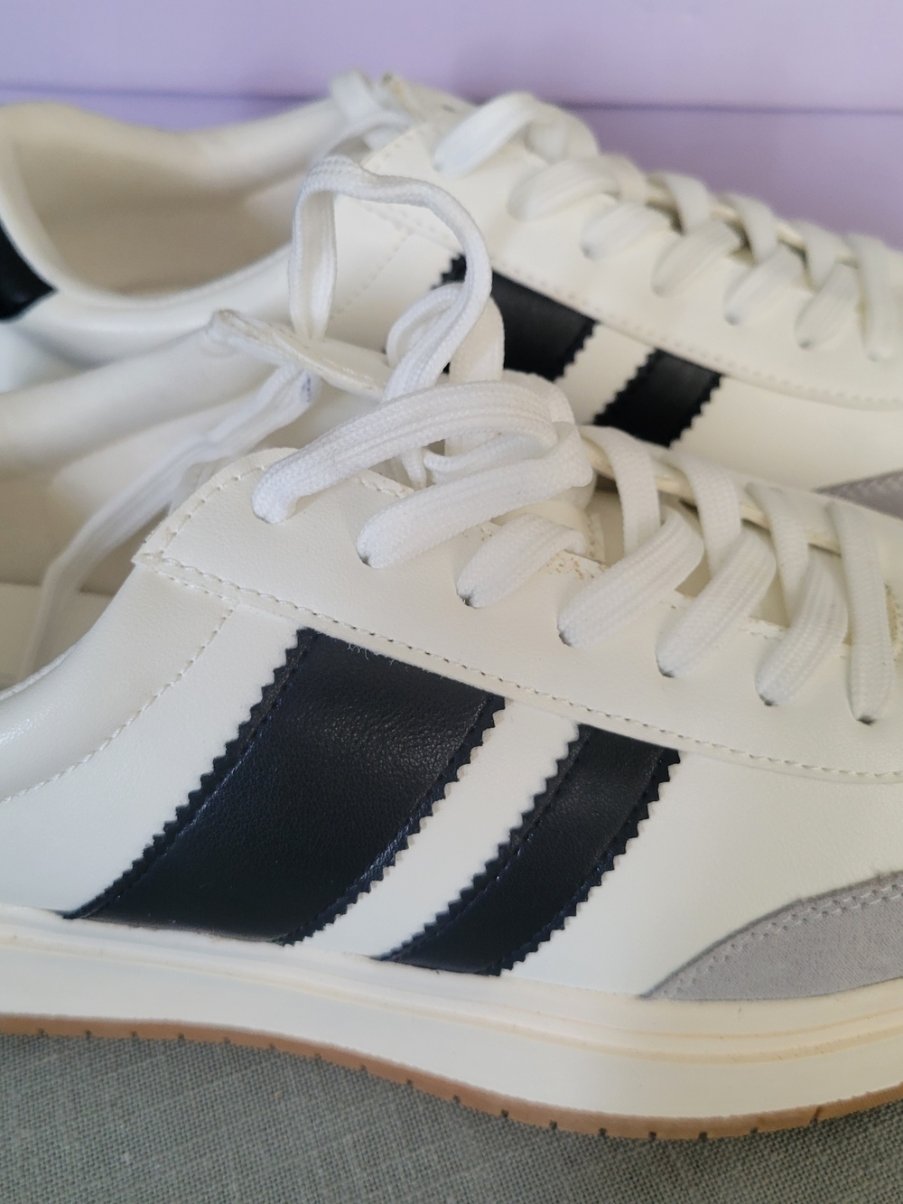 Womens Platform White Sneakers with Black Stripes